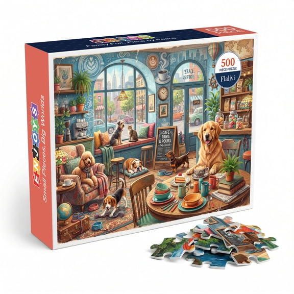 Dog Café Jigsaw Puzzle for Adults 500 Pieces, Cute Dogs in Coffee Shop Colorful Illustration, Premium Thick Cardboard with Matte Finish, Perfect Gift for Dog Lovers and Puzzle Enthusiasts