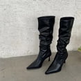 thumbnail image 4 of hopeusnice Ruched Pointed Toe Knee High Boot Leather Upper On Style Fashion Night Out Boot Black 40, 4 of 9