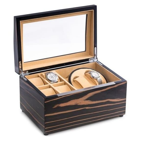 Lacquered Ebony 2 Watch Winder &Watch Storage