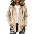 thumbnail image 2 of Mifsaly Corduroy Shacket Women Hooded Button Down Jacket Relaxed Loose Fit Lightweight Warm Outerwear with Pockets for Casual Daily Fall Khaki,XXL, 2 of 9