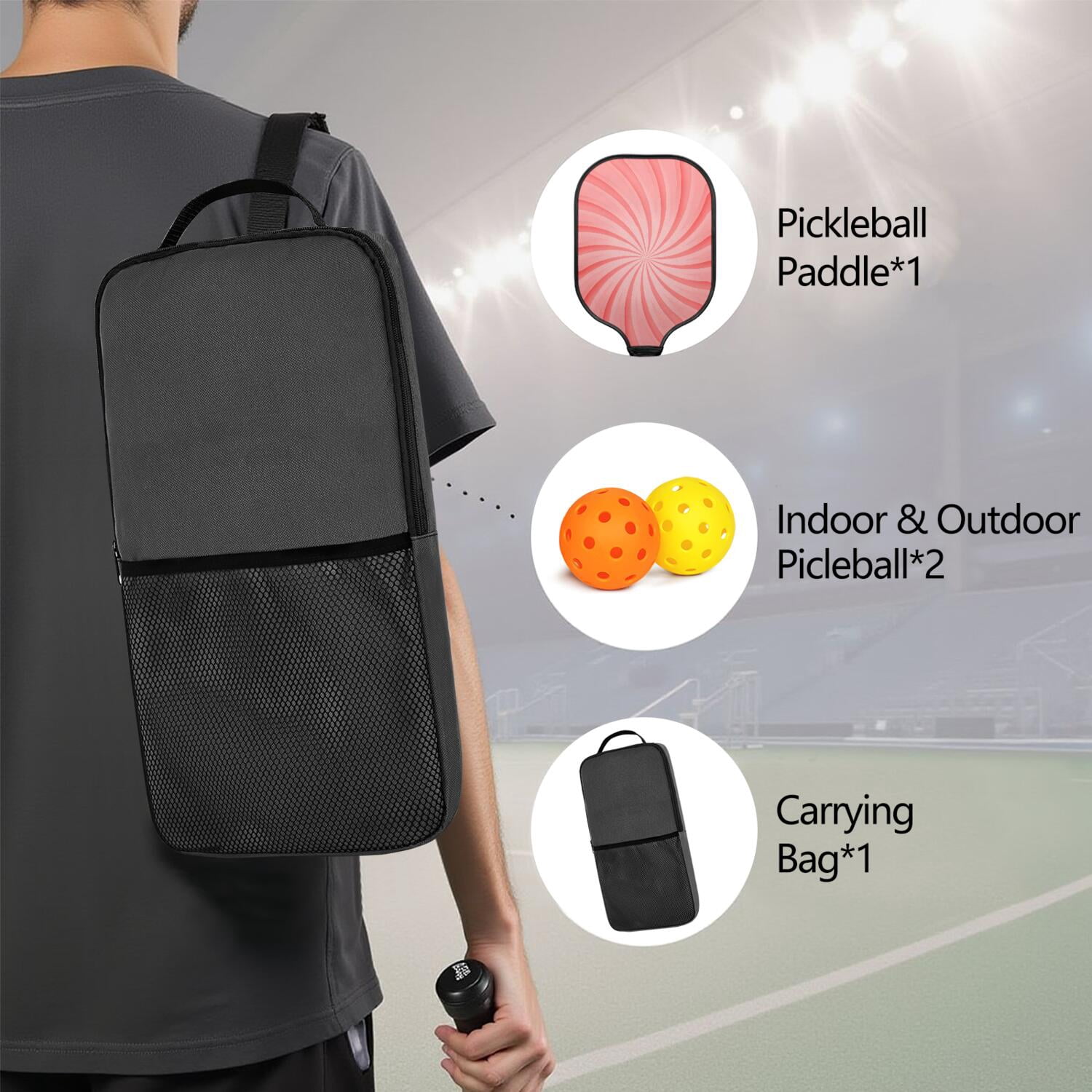 Pickleball Paddles Set Of 1, Fiberglass Surface, Sweet Candy Print, 1 Paddle, 2 Balls & Bag