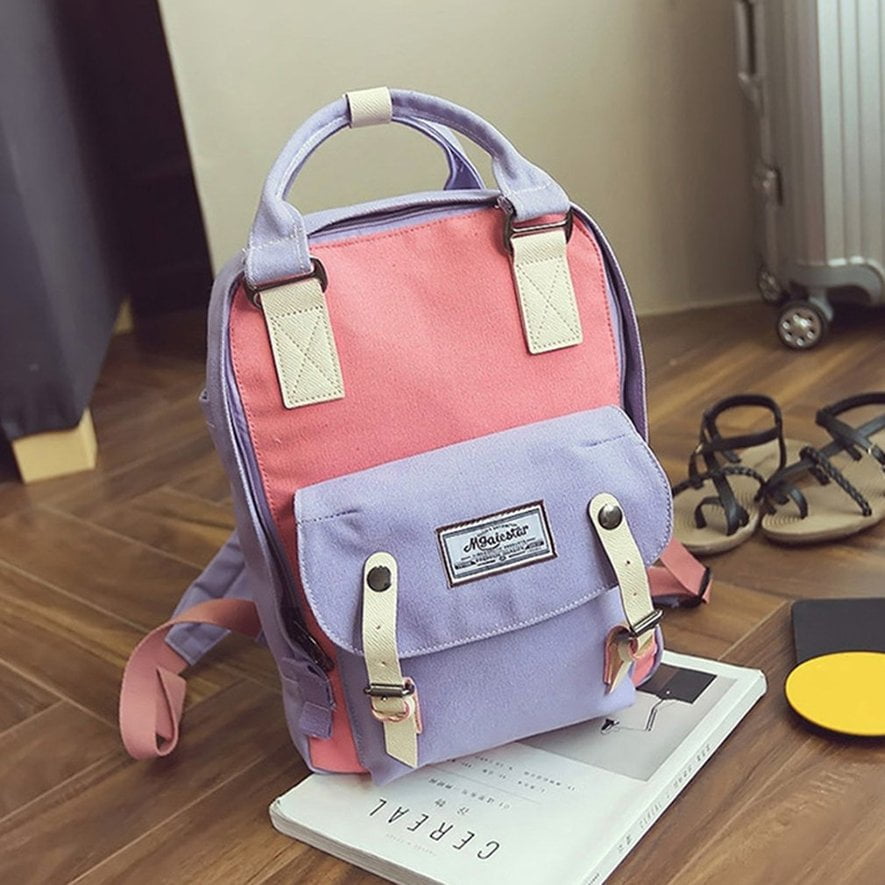 Women Candy Color Backpack Large Capacity Casual Teenage Girls School ...
