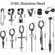 thumbnail image 2 of Pendientes colgantes de cruz negra CHAO juego de 25 piezas de aro con piercing de cadena larga acero inoxidable unisex, 2 of 4