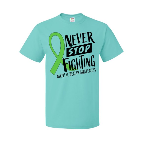Inktastic Never Stop Fighting Mental Health Awareness Green Ribbon T-Shirt