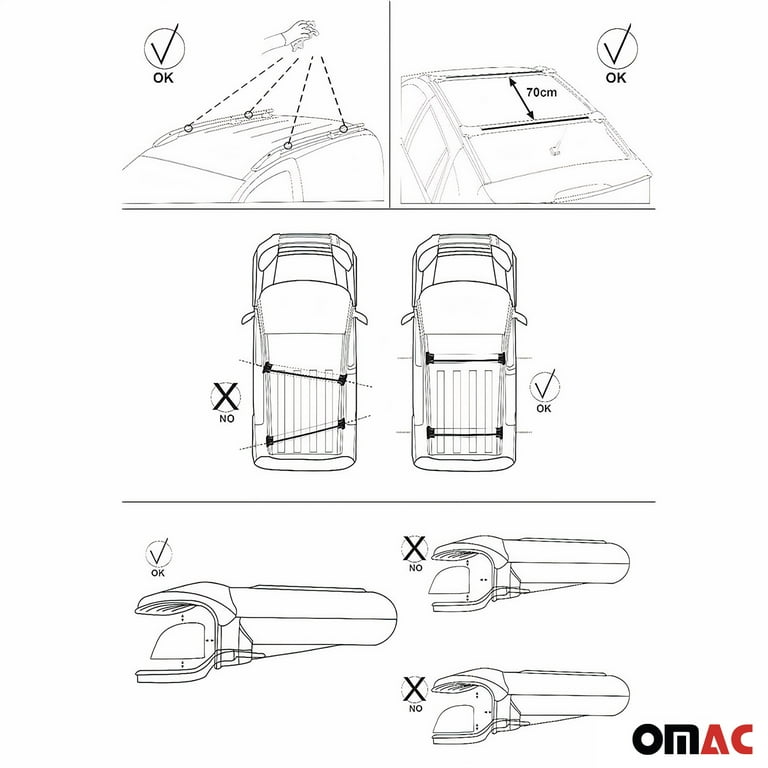 OMAC Roof Rack Cross Bars Kia Sorento 2014, to 2020, Black, Car Rooftop  Rail Cross Bar 165 Pounds, 2 Pieces 