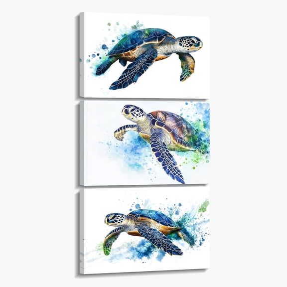 Sea Turtle Canvas Wall Art Ocean Wall Decor Turtle in Water Picture CoastalRainbow Painting Prints for Living Room Home Office Unframed