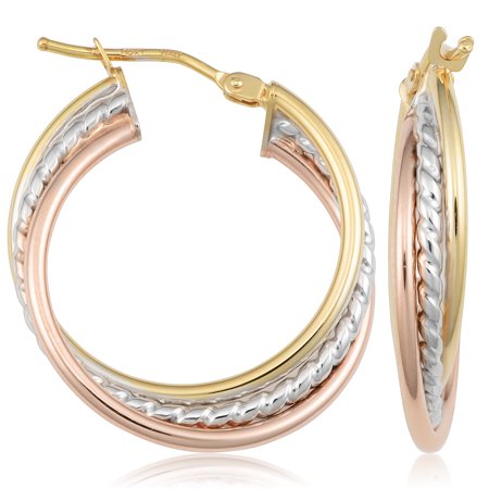 KoolJewelry 10k Tricolor Gold Hoop Earring, 1"