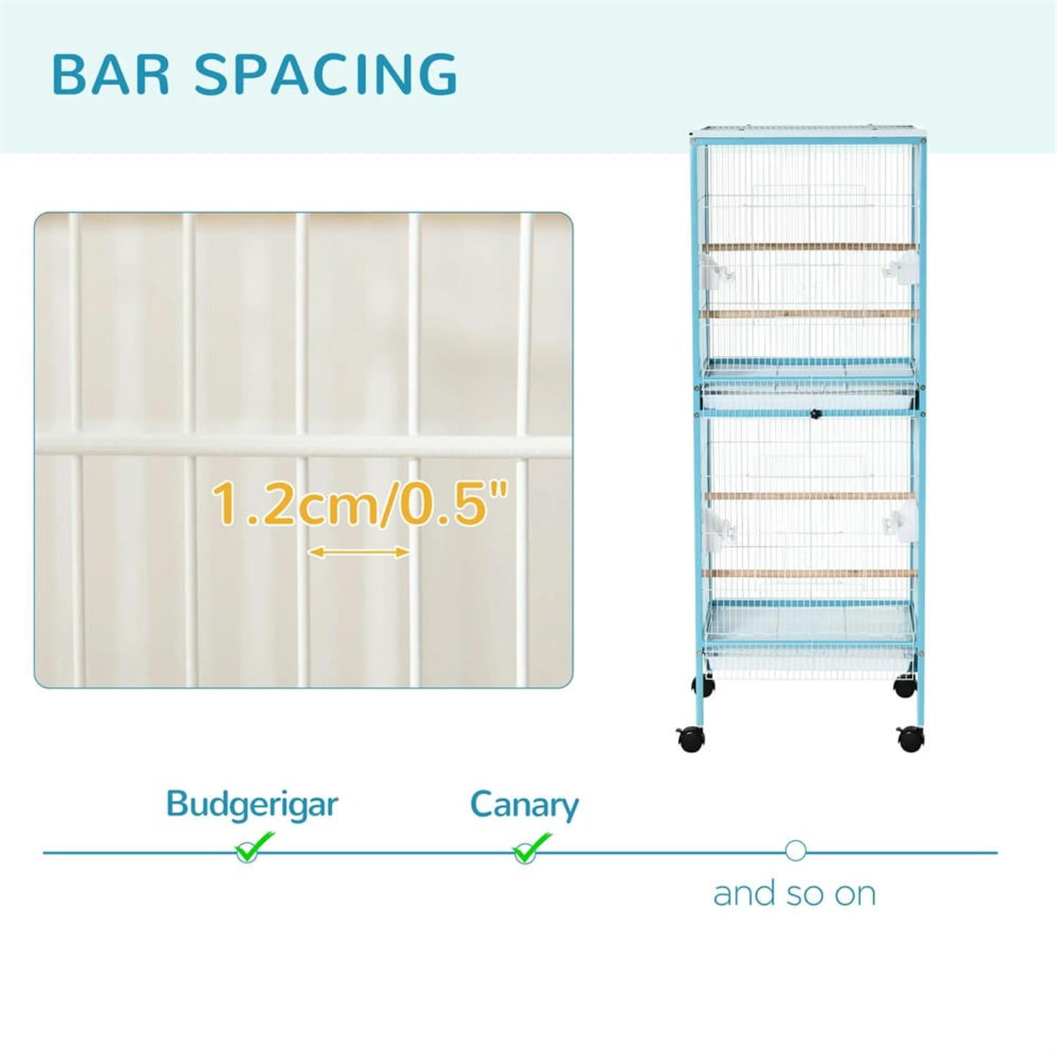 resenkos 55" Height 2 In 1 Flight Cage, Bird Cage with Rolling Stand for Parrots Conures Lovebird Cockatiel Parakeets, Blue