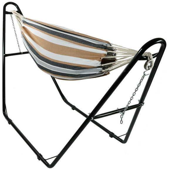 Sunnydaze 2-Person Cotton Brazilian Hammock with Stand, 450 lb Capacity - Calming Desert