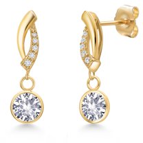 Gem Stone King 14K Yellow Gold White Created Sapphire and Lab Grown Diamond Earrings for Women | 2.05 Cttw | Gemstone September Birthstone | Round 6MM