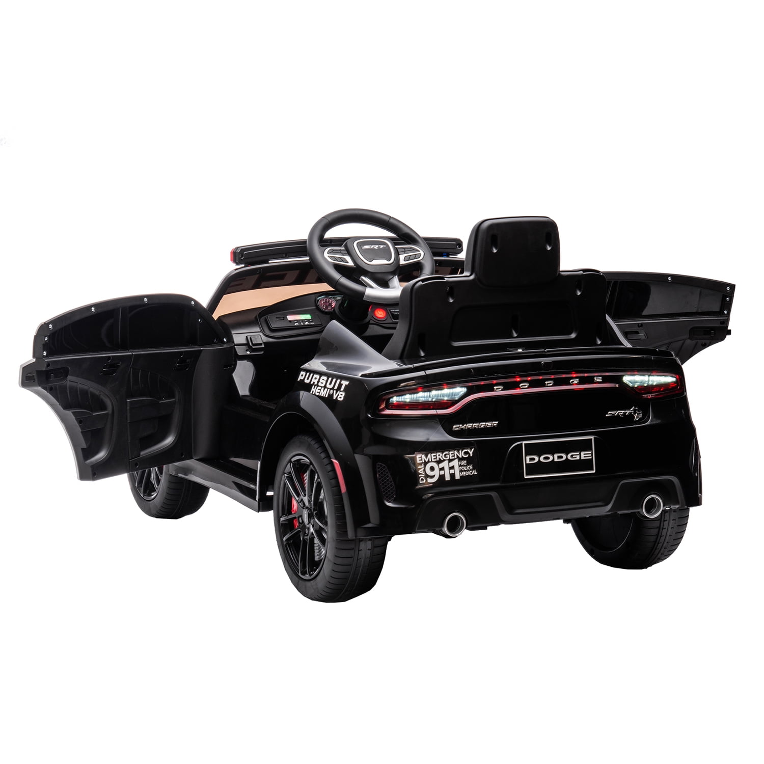 CIPACHO Licensed Dodge Charger 12 V Ride On Police Car with Parents Remote Control, Electric Cart for Kids, Black