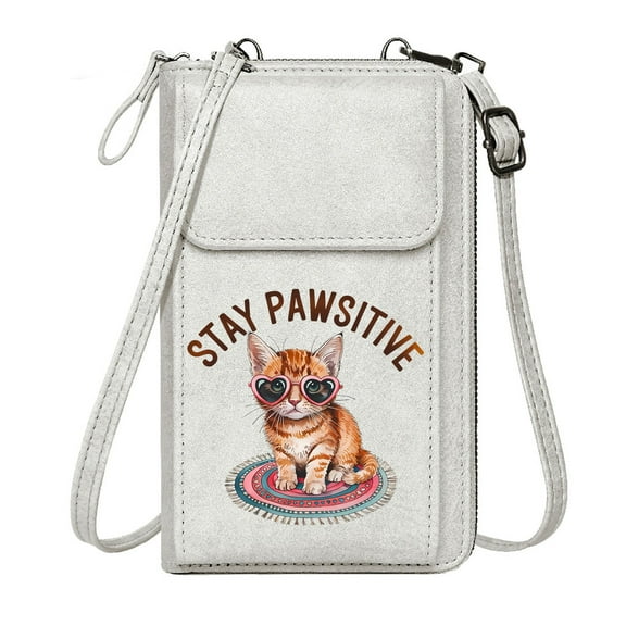 OIDERY Crossbody Bags for Women Women’s RFID Clutch Purse STAY PAWSITIVE Heart-shaped sunglasses Orange tabby kitten Long Purse for Gift PU Leather Phone Bags
