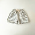 thumbnail image 2 of yillto Boys Cotton Linen Shorts Striped Loose Shorts Elastic Waist Drawstring Summer Beach Shorts, 2 of 3