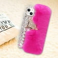 thumbnail image 5 of Compatible with iPhone 15 Plus Plush Furry Case with Luxury Bling Rhinestones for Women Girls Cute 3D Diamond Fox Cover Case Winter Warm Soft TPU Shockproof Protective Cover, Rose, 5 of 13
