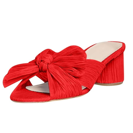 

Women s Fashion Sandals Thick Heel Bow Silk Sandals Retro Buckle Shoes