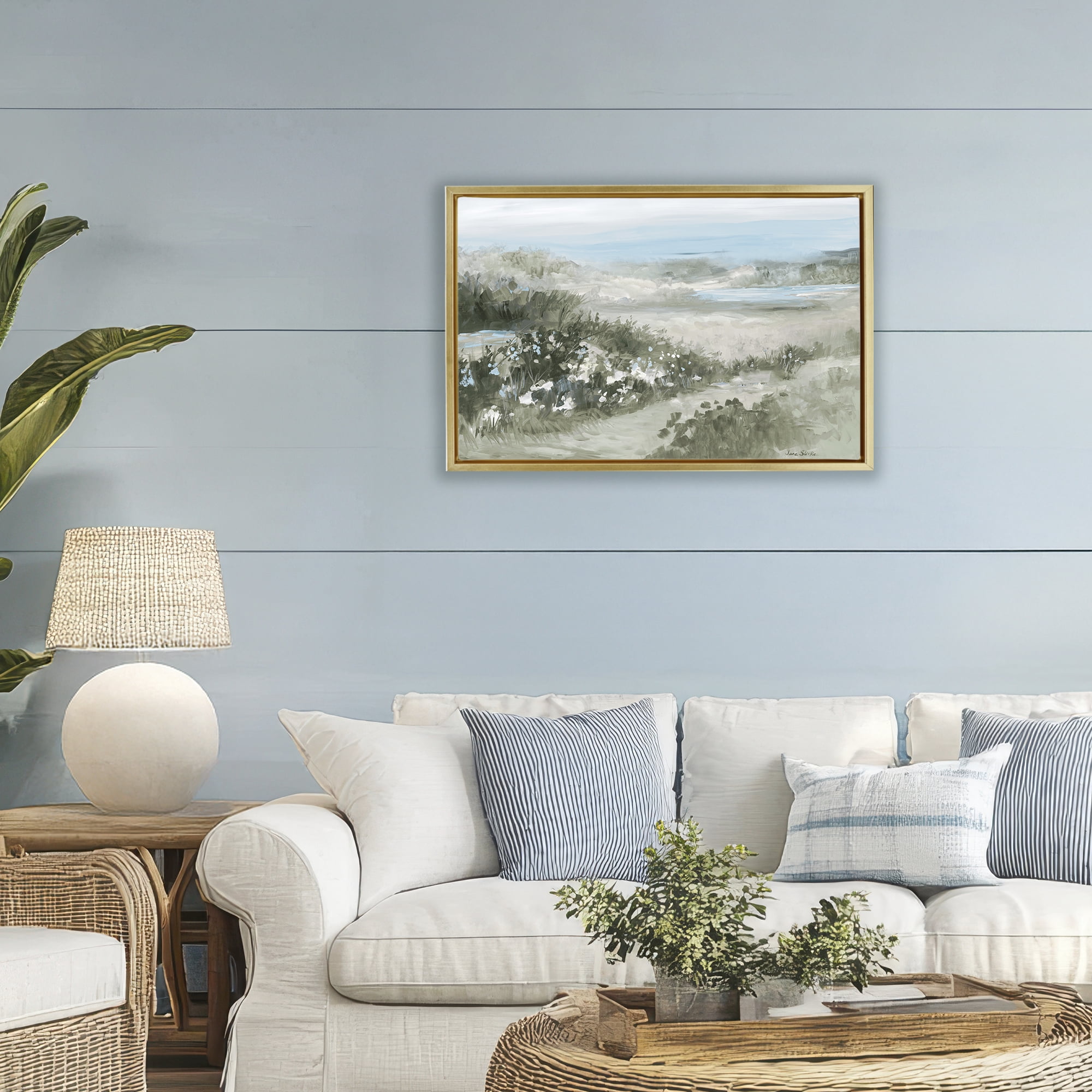 Stupell Industries Neutral Quiet Composition Landscape Gold Framed Floater Canvas Wall Art, design by Jane Slivka