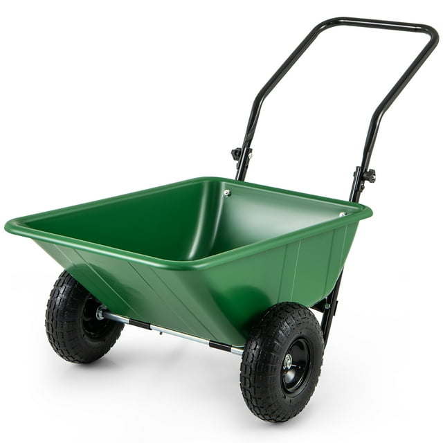 Gymax Brouette à Deux Roues avec Pneus Pneumatiques Capacité de Charge de 330 Lb Volume de 21 Gal Noir et Vert