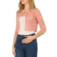 thumbnail image 4 of Allegra K Women's Open Front 3/4 Sleeve Sheer Floral Lace Cropped Shrug Cardigan, 4 of 6