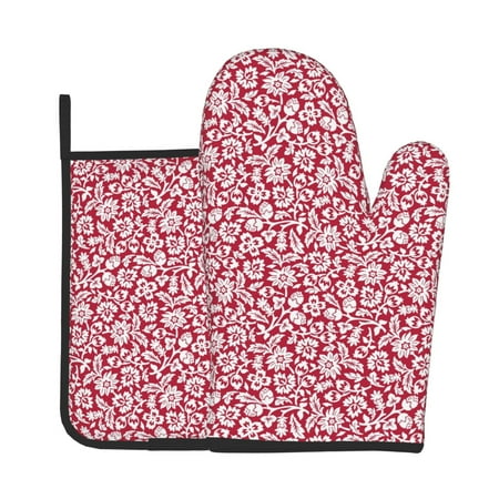 

Gaeub Red Flowers Print Oven Mitts and Pot Holders Sets of 2 Heat Resistant Pad Cooking Gloves for Baking BBQ Home Decor
