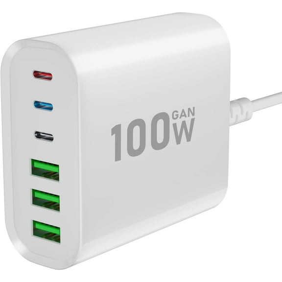 USB C Charger , 100W 6 Port USB C Charging Station with 3 USB C Ports and 3 QC USB A Ports, GAN technology, Portable PD Fast USB C Wall Charger for iPhone ,iPad/iWatch/Galaxy/Google Pixel