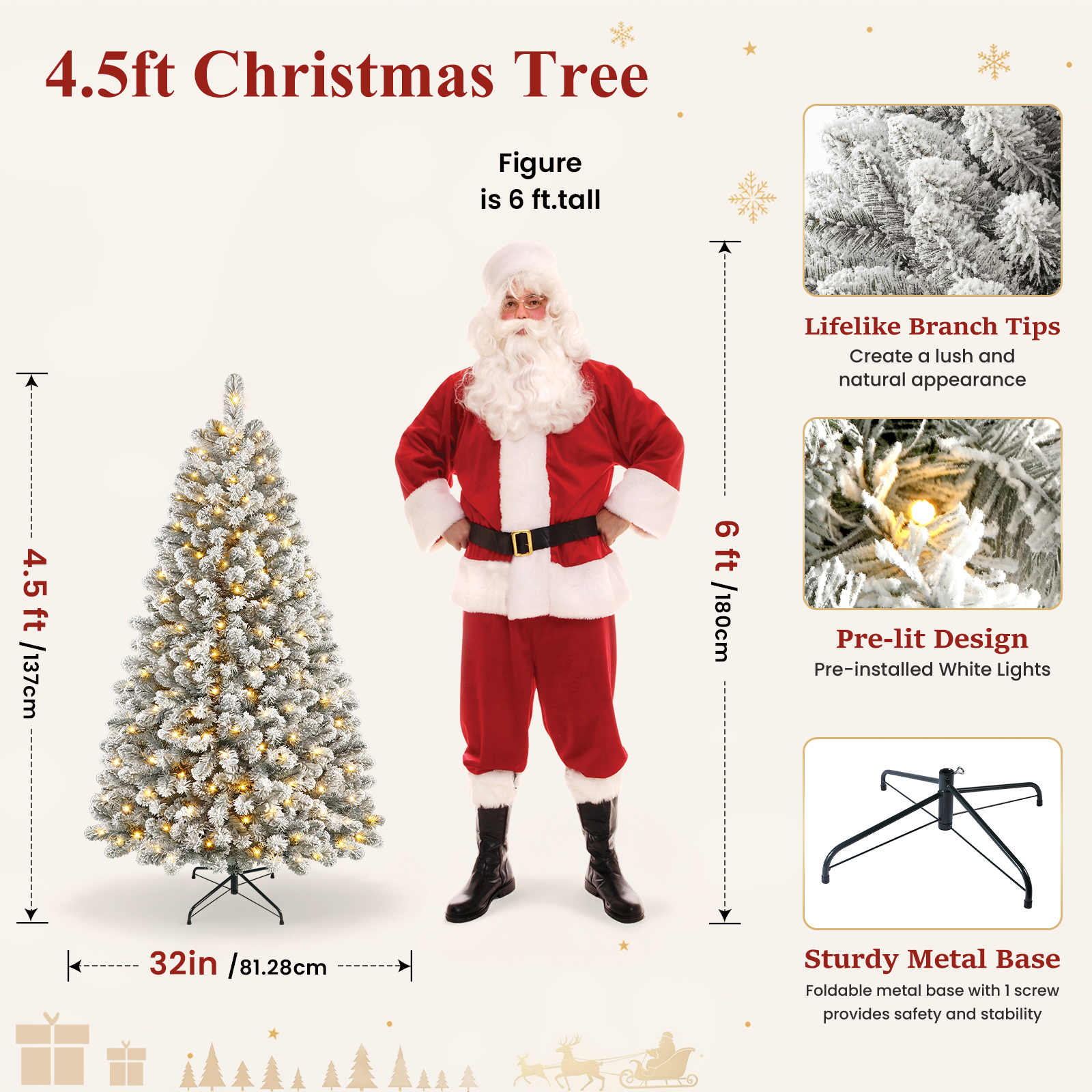 Lolsea 4.5' Pre-Lit Snow Flocked Artificial Christmas Tree photo 2