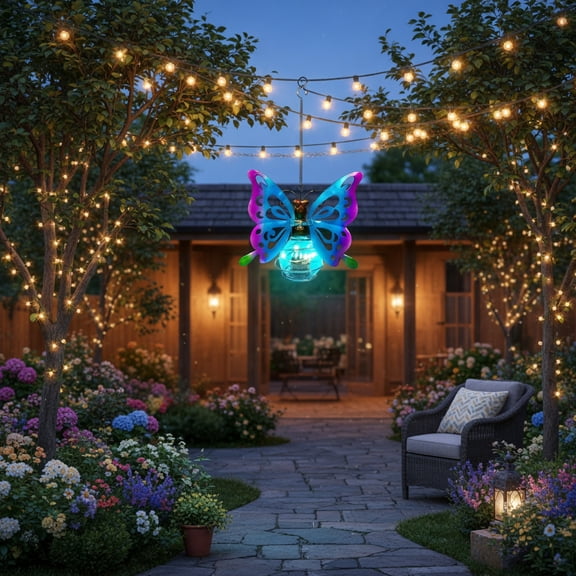 Solar Dragonfly Decorative Chandelier - Charming Dragonfly-Shaped Waterproof Terrace Garden Hanging Light, Solar-Powered No Wiring Durable Outdoor Decor, Ideal Easter Patio Ambience, 6.8*6.1in