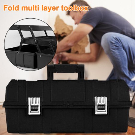

17-Inch 3-layer Toolbox with Tray and Dividers Multi-Purpose Foldable Plastic Tool Organizer