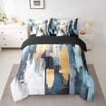 thumbnail image 2 of jejeloiu Modern Graffiti Geometric 7pcs Bedding Comforter Set,Blue Gold Stripes Queen Bedding Sets For Adults Reversible, 2 of 8