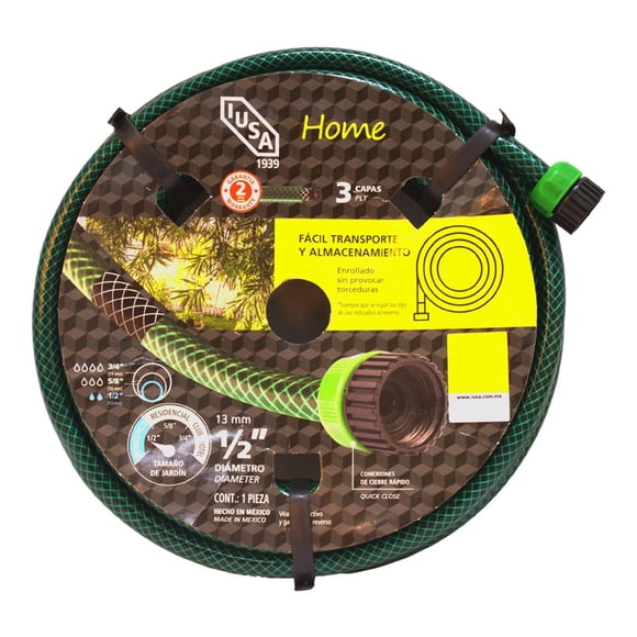 Manguera 15m Home Tricapa 1/2” con Conexiones Plásticas