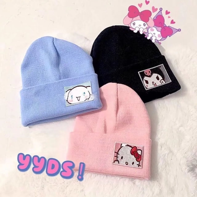 Gorro de punto Cinnamoroll Sanrio para mujer, gorro de invierno cálido para adulto, gorro de dibujos animados lindo Kuromi My Melody, regalo de Navidad para niña