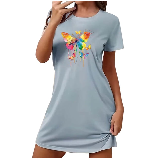 Tnhcen Grande Taille Tenue de Détente Décontractée – Robe de Nuit à Col Rond et Manches Courtes avec Imprimé Amusant Douce 95 % Polyester 5 % Élasthanne P-2TG pour Usage Quotidien