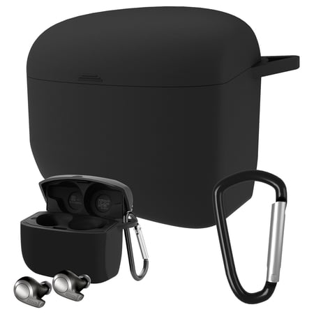 Geekria Silicone Case Cover Compatible with Jabra Elite Active 65t True Wireless Earbuds Earphones Skin Cover Protective Carrying Case with Keychain Hook Charging Port Accessible (Black)