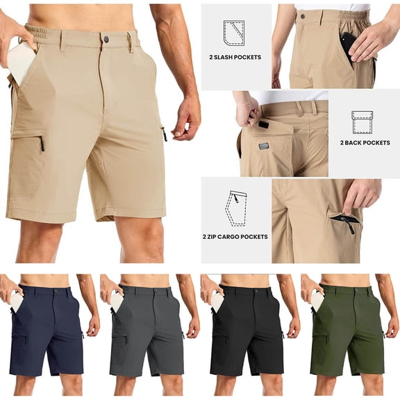 BVOFAR Men's Hiking Cargo Shorts 9" Lightweight Outdoor Shorts for Men Trip Golf Camping Casual Shorts with 6 Pockets Black XL