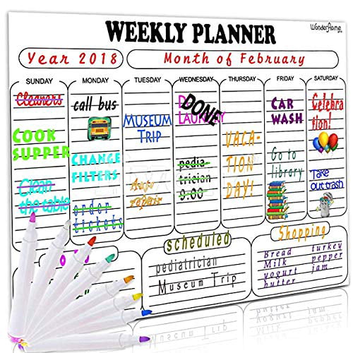 Daily Dry Erase Calendar Weekly Magnetic Calendar for Refrigerator Family Magnetic Weekly Planner 17 x 12-inch Dry Erase Board for The Fridge with Bonus 3 Bright Neon Chalk Markers