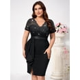 thumbnail image 6 of Miusol Women's Plus Size Sequin Lace Bodice V-Neck Ruffle Split Thigh Bodycon Dress, 6 of 9