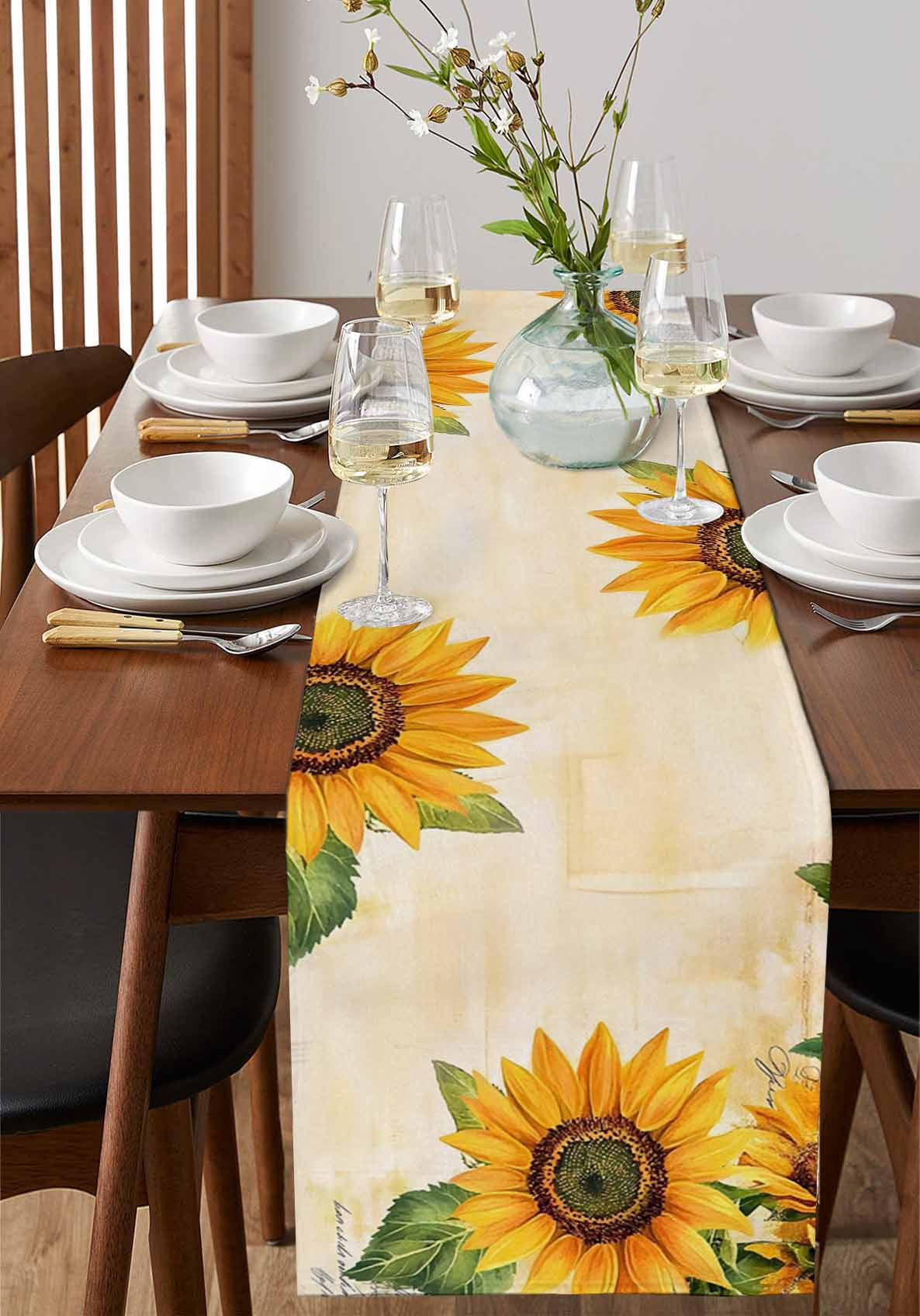 nqOlkjepod Botanical Sunflowers Table Runner 70 Inches Long Farmhouse Dress Scarves, Farmhouse Watercolor Flowers Leaves Dining Tablerunner for Coffee Table/Kitchen Island/Party Décor, 13" x 70"