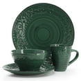 thumbnail image 2 of Elama Malibu Sea Glass 16-Piece Dinnerware Set in Dark Green, 2 of 10