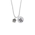 thumbnail image 2 of Delight Jewelry Silvertone Small Paw Silvertone Script Initial Disc - N - Charm Necklace, 20"+3", 2 of 4