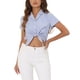 thumbnail image 2 of CAMISA CORTA DE MUJER CON RAYAS Y BOTONES, MANGA CORTA, CON NUDO EN LA PARTE FRONTAL, TALLA XL, AZUL Y BLANCO, 2 of 6