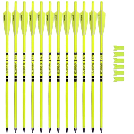 BOWSOUL Crossbow Bolts 20inch Fluorescence Color Carbon Crossbow Hunting Arrows with 4 Vanes and Replaced Arrowhead(12 Pack) (Fluorescein Yellow)