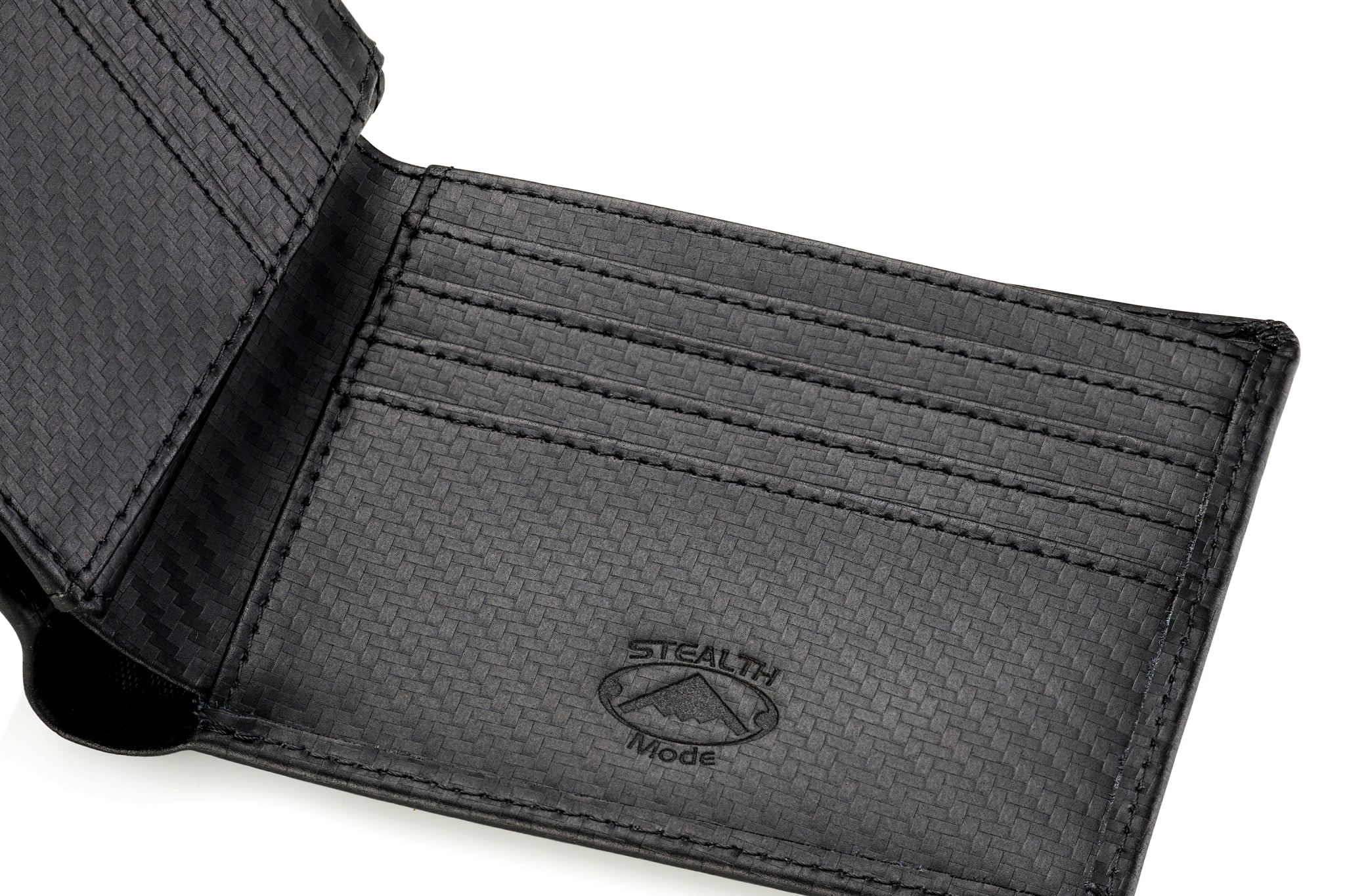 Stealth Mode Men's RFID Blocking Bifold Wallet - Carbon Fiber Design, Leather, ID Window, Holds 12+ Cards, 5" X 3.5", Large Capacity