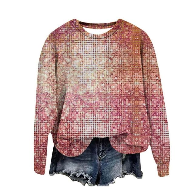 AYA Women's Sparkling Printed Long Sleeve Crewneck Sweatshirt For Party Events