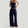 thumbnail image 2 of OIOLOYJM 2 Piece Sets for Women Comfy Cami Pajama Sets Casual Loose Tank Tops High Elastic Waist Drawstring Wide Leg Pants Cozy Soft Lounge Set Dark Blue XS, 2 of 6