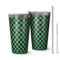 16oz Tumblers Green and Black Checkerboard Pattern Stainless Steel Vacuum Insulated Double Wall Travel Tumbler Cups Mug with Lid and Straw,Cleaning Brush for Coffee,Tea