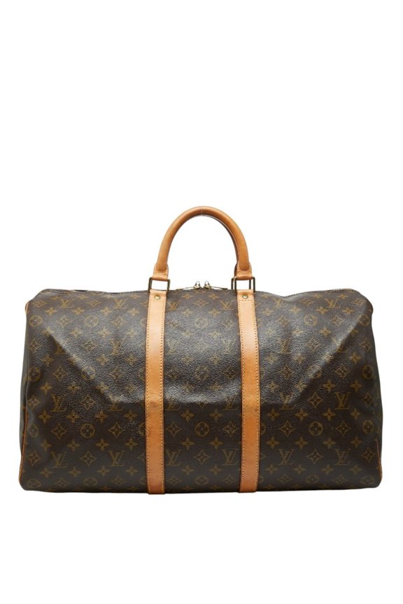 Pre-Owned Louis Vuitton Monogram Keepall 50 Boston Bag, Travel, M41426, Brown Leather, Men's