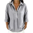 thumbnail image 3 of VBVC Women's Striped 3/4 Sleeve Blouse , Ladies' Casual Button Down Tunic , Loose Fit V Neck Summer Shirt For Women, Black , S-2XL, 3 of 8