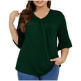 thumbnail image 4 of FAIWAD Womens Plus Size Tops Ruffle 3/4 Sleeve Shirt Casual V Neck Pleated T-Shirt Summer Loose Tunic Blouse, 4 of 8