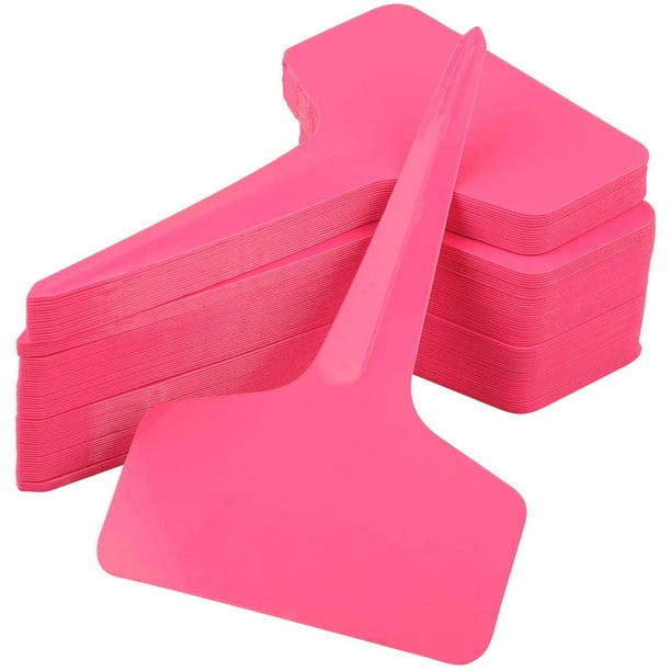 Nvzi 100 etiquetas de plástico tipo T para plantas de 6 x 10 cm, etiquetas para viveros y jardines (rosa)