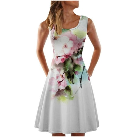 

Pink Dress Sexy Dresses for Women Women Casual Sleeveless Tank Dresses Crewneck Summer Floral Print Dress for Beach on Clearance Summer Dresses for Women 2022 Summer Dresses for Women White S