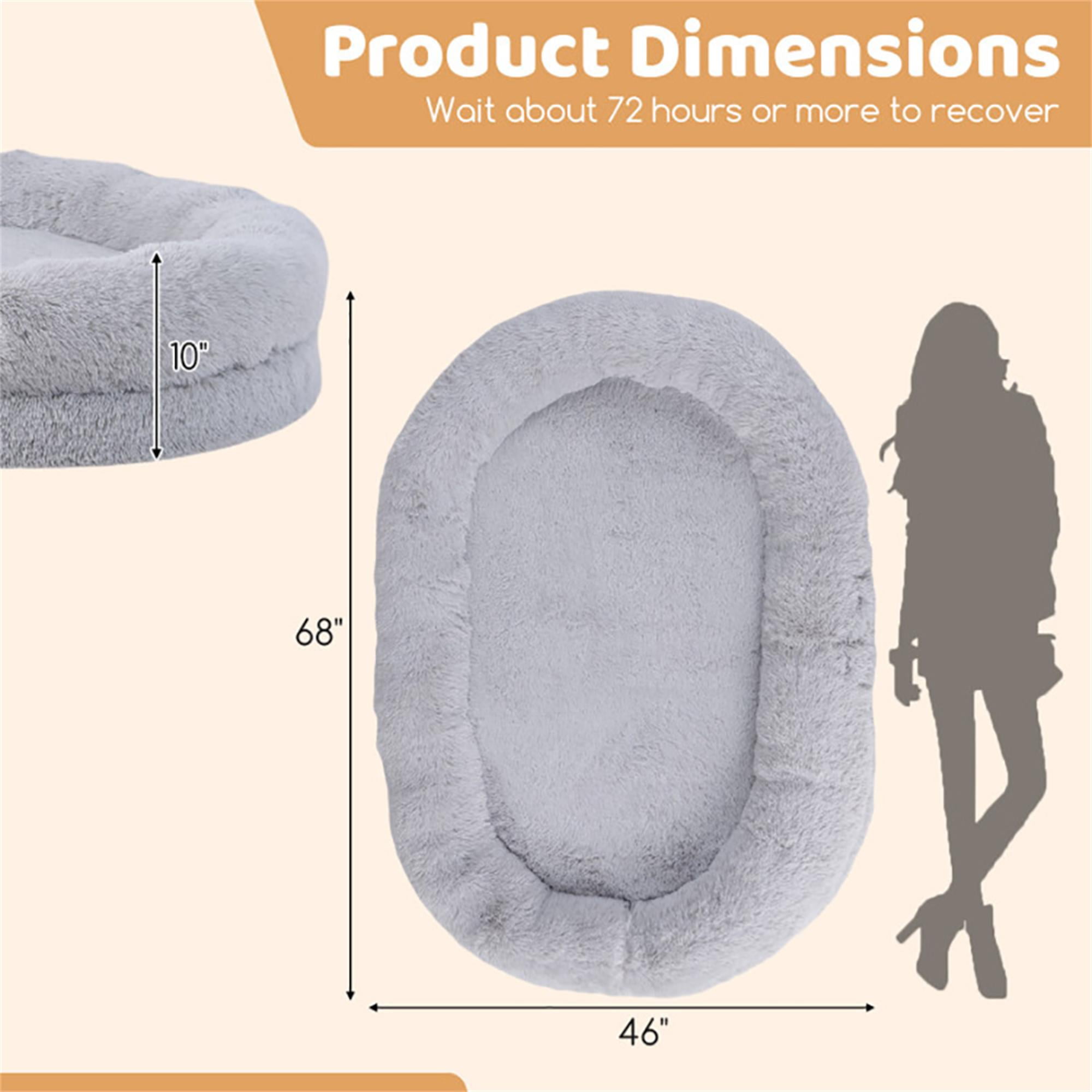 Kadyn 68" Dog Bed Sofa for Large Dogs with Soft Blanket and Plump Pillow, Stylish Washable Fluffy Pet Couch Furniture, Gray